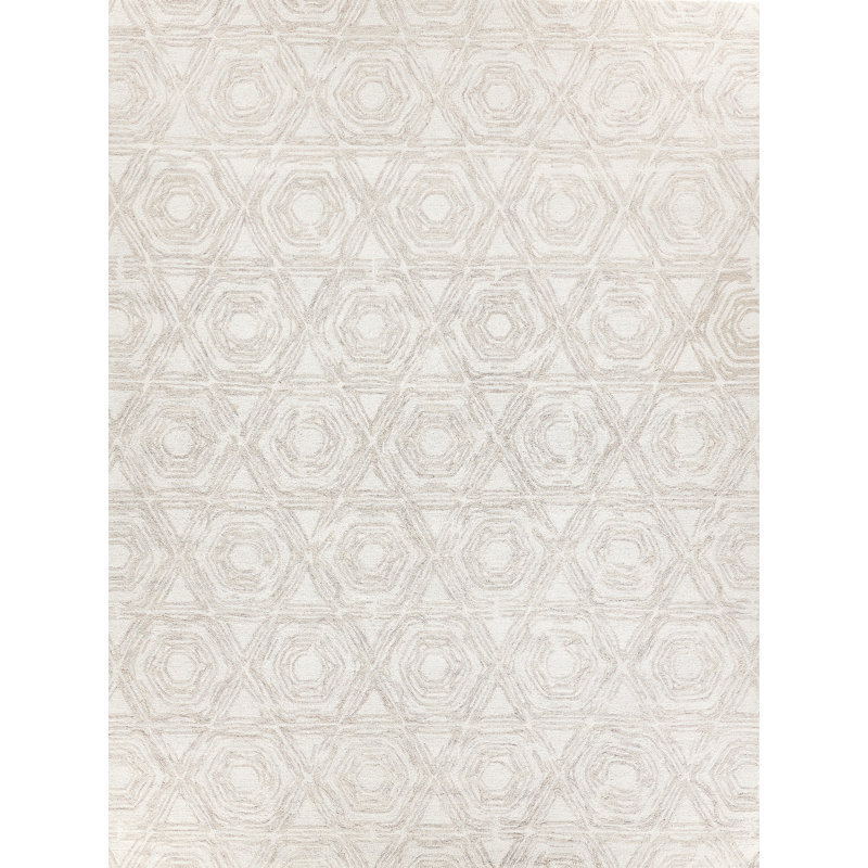 Caprice Wool Geometric Area Rug, Rectangle 5' x 8', Ivory/Dark Blue