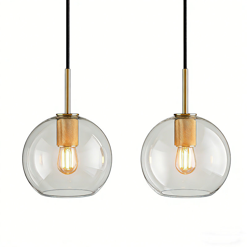 Luminaire suspendu en verre transparent moderne à 1 lumière à hauteur réglable pour îlot de cuisine, salle à manger et salon