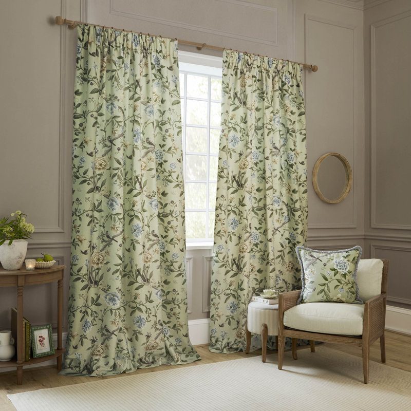 Porcelain Garden Room Darkening Curtain Panel Pair, Green, 89.76cm Width x 228cm Drop