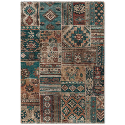 Vintage Look Eilette Blue Brown Moroccan Cotton Chenille Area Rug
