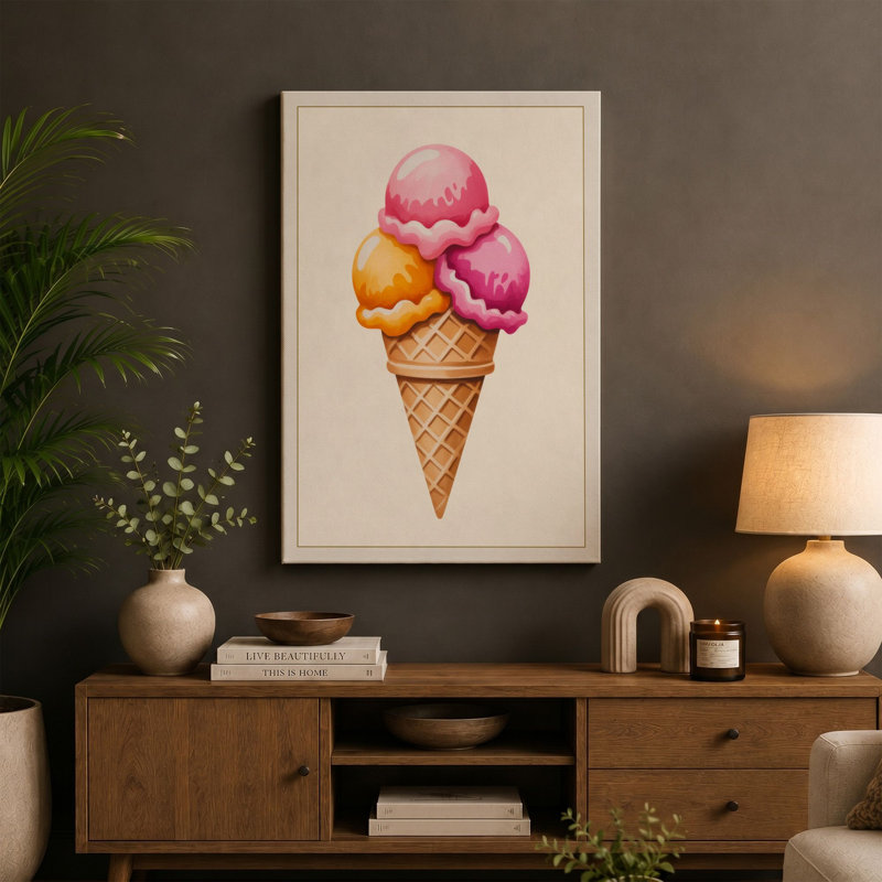 Rainbow Ice Cream Modern - Wrapped Canvas, 36x24 - 91.4 x 61.0 cm, Ochre Border