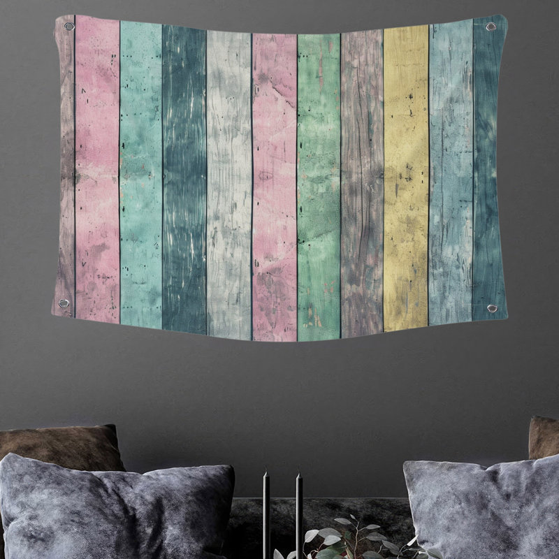 Tapisserie murale pastel en bois - Décoration murale abstraite, 68" H x 80" W