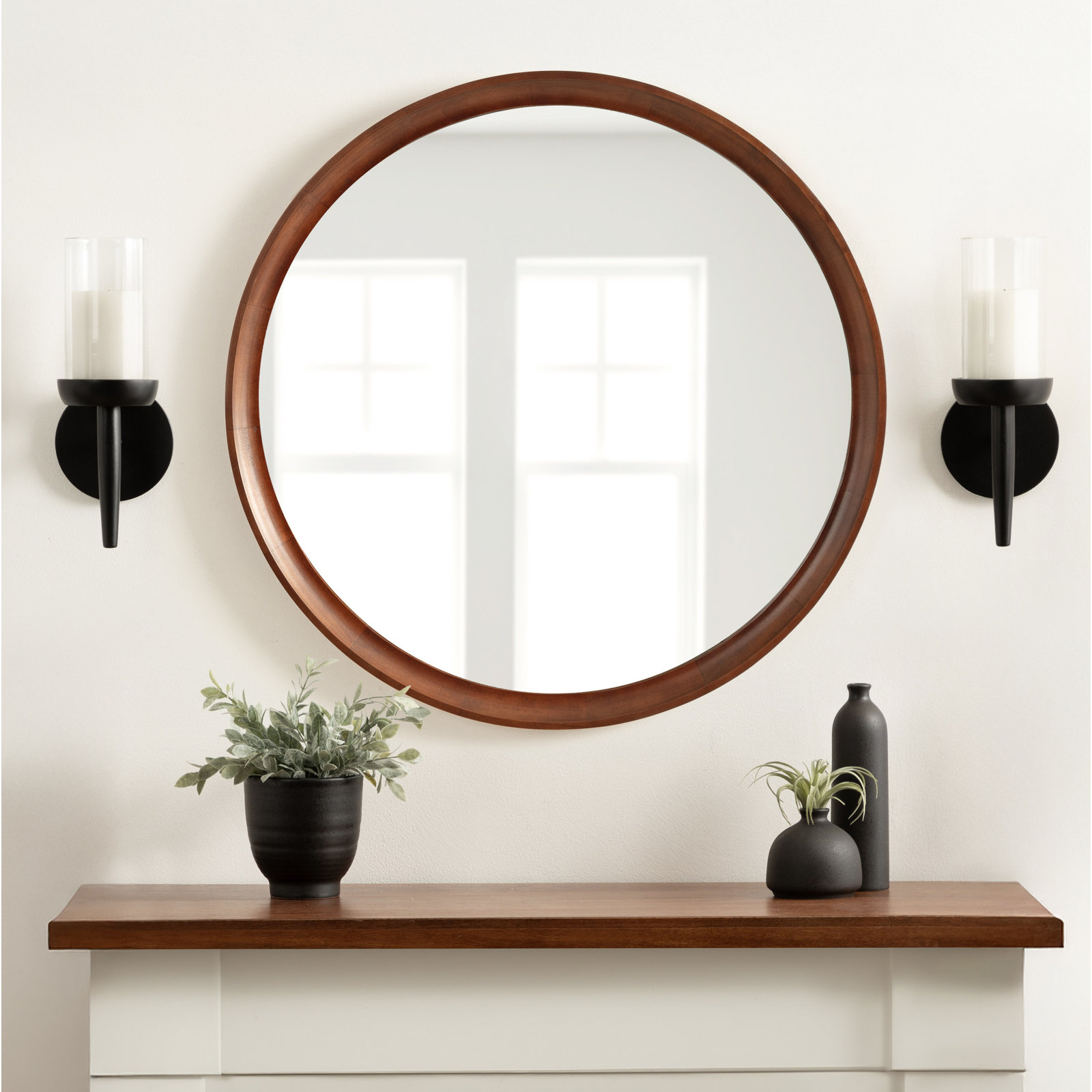 Zoie Accent Mirror, 30" x 30", Dark Brown Wood