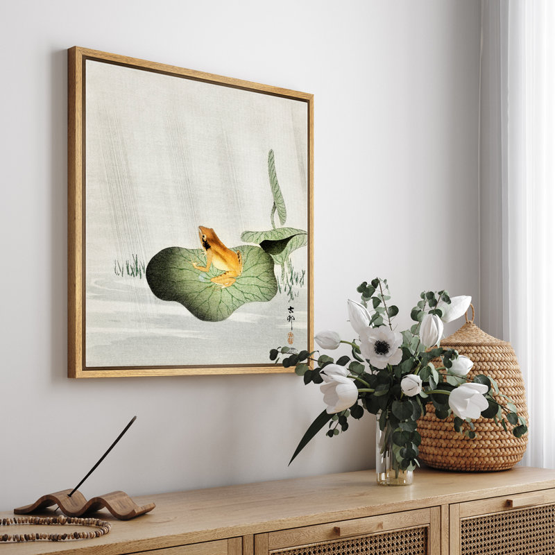 «Frog on Lotus Leaf», art animalier, impression sur toile encadrée, H 24 po x l 24 po x P 1,5 po, Cadre flottant naturel