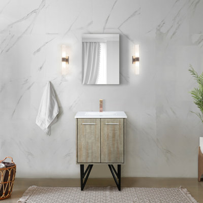 Meuble-lavabo rustique de 61 cm (L) x 51 cm (P) avec marbre et robinet en or rose - Miroir de 46 cm, comptoir en marbre reconstitué, inclus