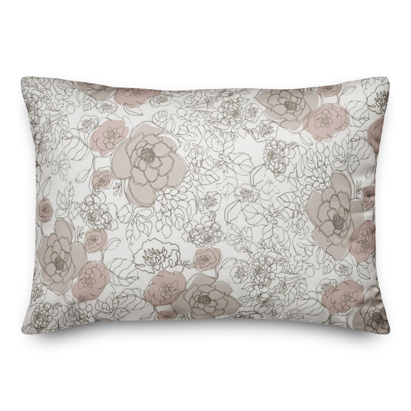 Floral Reversible Throw Pillow, Cream