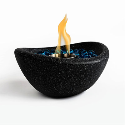 Portable Concrete Fire Pit - Black Tabletop Fireplace For Outdoor And Indoor, With Inner Steel Burn Cup Body