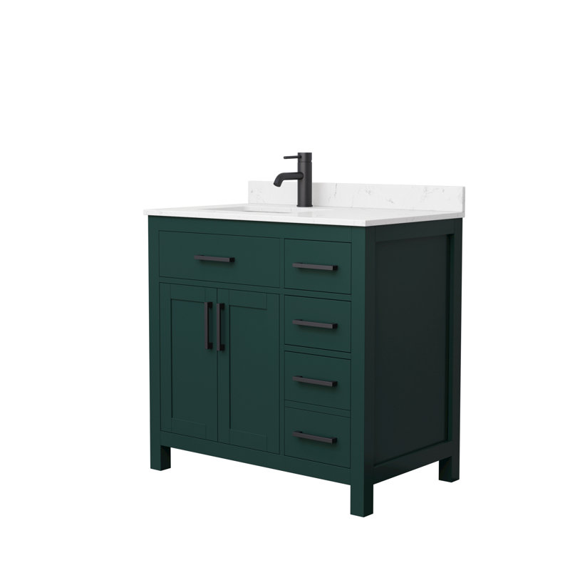 Ensemble de meuble-lavabo simple 36 po avec plateau en marbre Beckett, Vert, Noir mat, Marbre de culture de Carrare