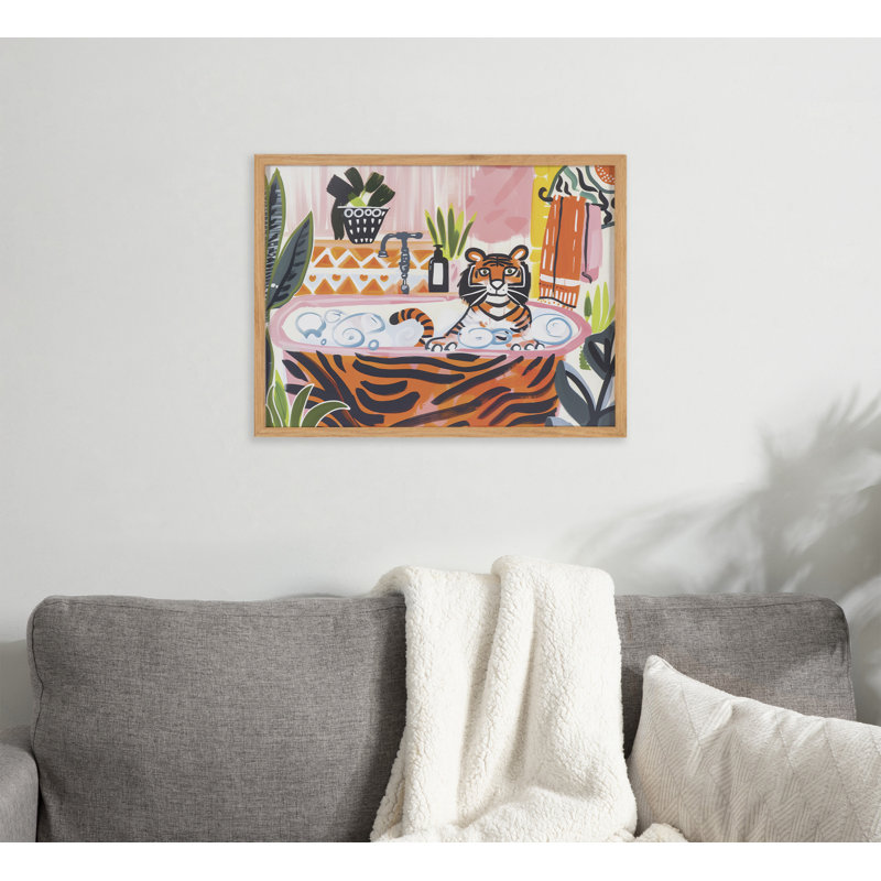 Art mural mignon avec salle de bain, Encadrement brun clair, H 16,65 po x l 12,65 po