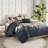 Navy King 8 Piece Comforter , Cotton Blend, Ruffled Euro Shams, , Machine Washable Fabric, Blush Reverse, Bedding-121400122