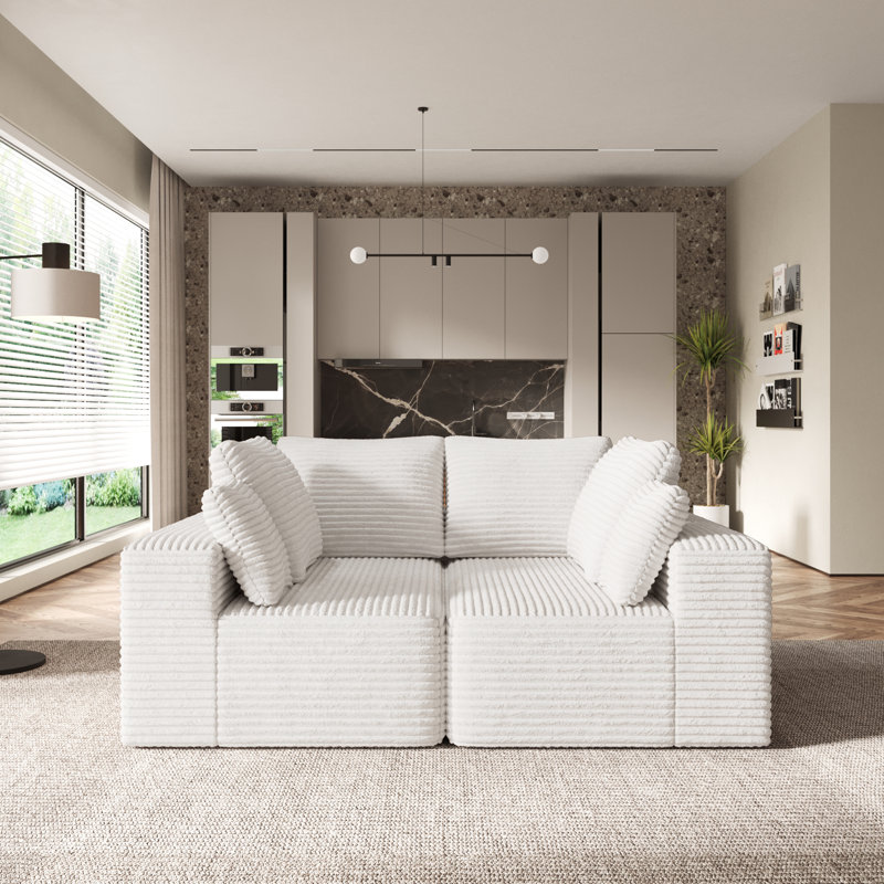 Aruba 4-Seater Modern Modular Cloud Plush Fabric Compression Sectional Sofa,No Assembly Required, Beige Corduroy 