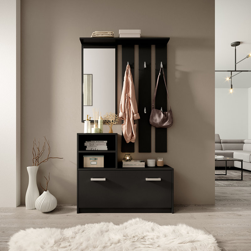 Thorbern Hall Tree with Bench and Shoe Storage, Black