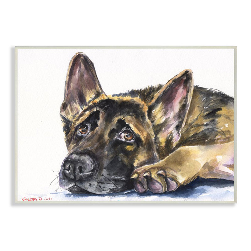 «Shepard Puppy Dog Pet Animal Watercolor Painting», impression sur toile, H 12 po x l 18 po x P 0,5 po, Plaque murale