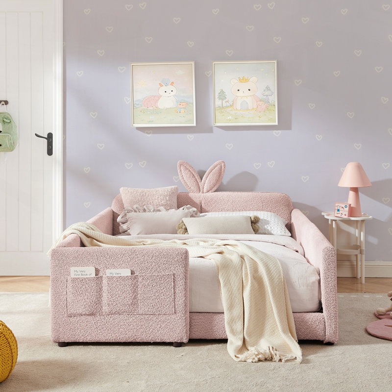 Lit plateforme tapissier Storage, Lit double, Rose