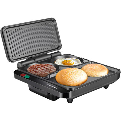 OVENTE Sandwich Maker and Hamburger Grill Machine with Non-Stick Griddle and Griller Plate, 1000W Electric Multipurpose Breakfast Station for Sandwich