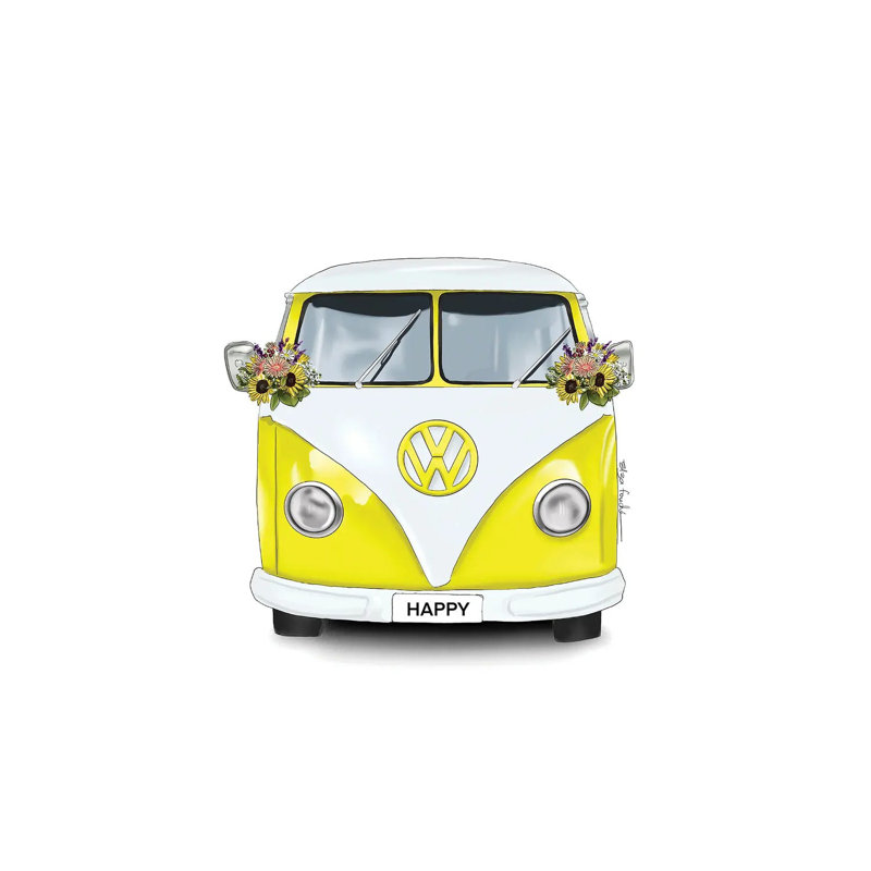 Happy Kombi Yellow by Elza Fouche - Wrapped Canvas Painting, 66.04 cm H x 45.72 cm W