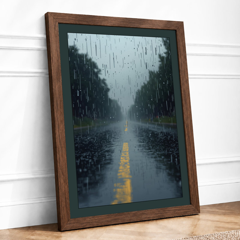 Road Into Rain Modern - Print, Walnut, A3 - 42.0 x 29.7 cm