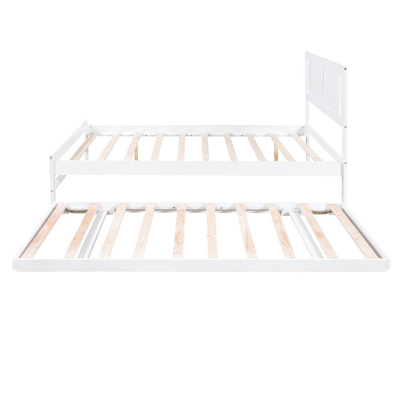 Lit plateforme ajustable à lit gigogne double en pin blanc robuste pour la longévité, Blanc