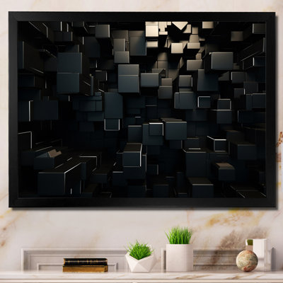 Dimensions du cube 3D en brique noire - Décoration murale géométrique abstraite