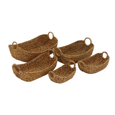 Asilin Seagrass Handmade Decorative and Functional Storage Basket with Metal Handles