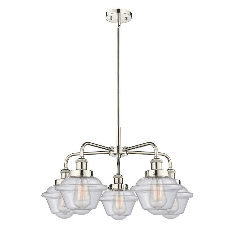 Grourke 5 - Light Glass Dimmable Chandelier, Seedy, Polished Nickel