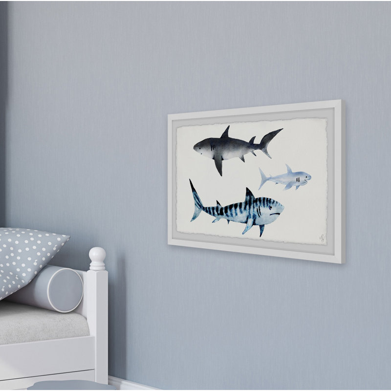 «The Sharks» de Cintron, reproduction encadrée, H 20 po x l 30 po x P 1,5 po