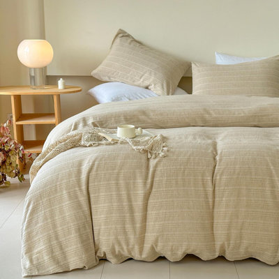 Ensemble de literie en housse de couette en mélange de coton avec literie de luxe en jacquard rayé pour toutes les saisons
