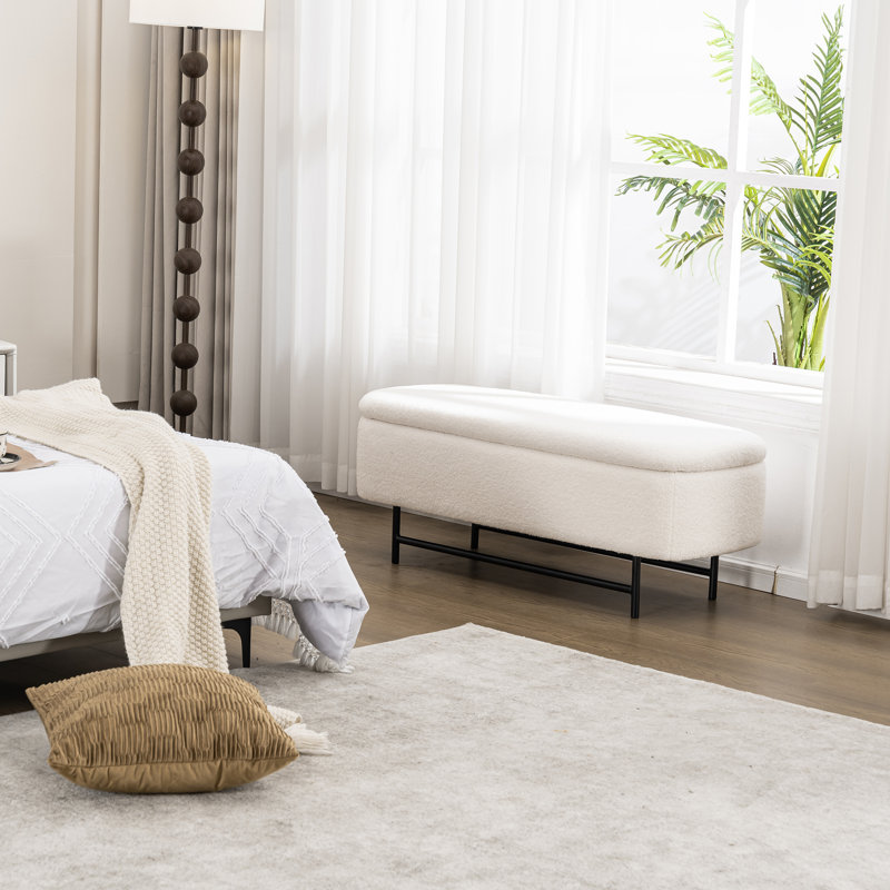 Banc de rangement en tissu pour chambre Atiksh, Beige, H 16,92 po x l 43,3 po x P 16,54 po