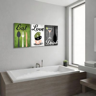 Caricature de chat noir, ensemble de 3 reproductions d'art prêtes à accrocher de 12 po x 16 po pour salle de bain