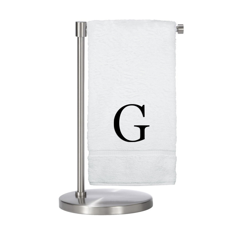 Serviettes de bain monogrammées - ensemble de 2 - lettre bloc, G, Blanc / noir