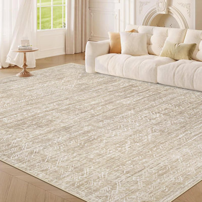 Washable Rug  Area Rugs: Modern Geometric Rugs For Living Room Non Slip Soft Low Pile Moroccan Indoor Carpet For Bedroom Nursery Dining Room Home Office