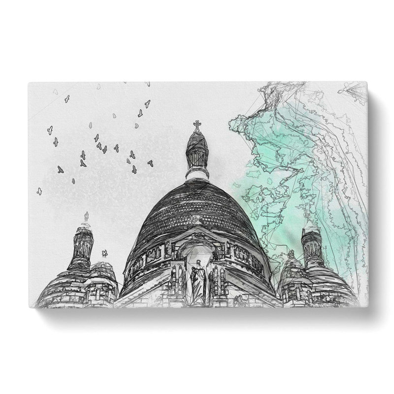 Birds Above Sacre Coeur Paris In Abstract - Wrapped Canvas Print, 60cm H x 91cm W x 3cm D