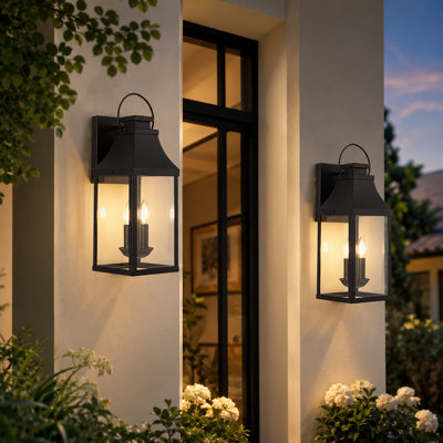 2-light Outdoor Wall Light With Matte-black Lantern & Clear Glass