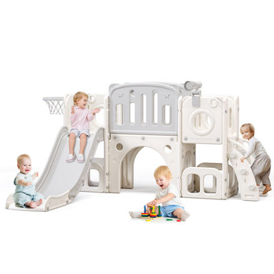 Toddler Slide Set, 8 In 1 Kids Slide With Climber, Indoor Outdoor Slide For Toddlers Age 1-3, Toddler Playset With Basketball Hoop And Tunnel, Toddler