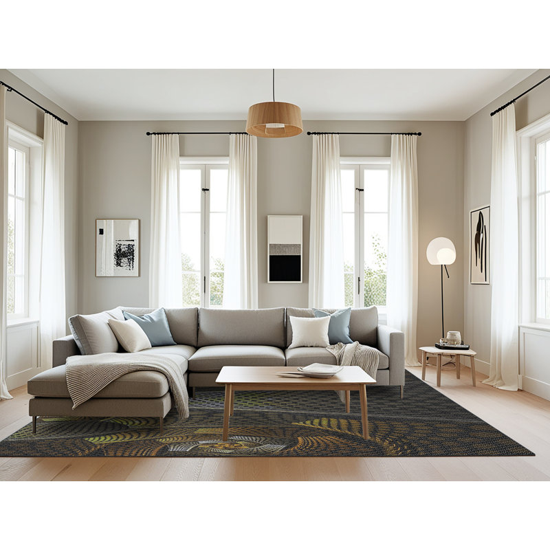 Tapis jaune/noir tissé à la machine, Rectangle 8 pi x 10 pi