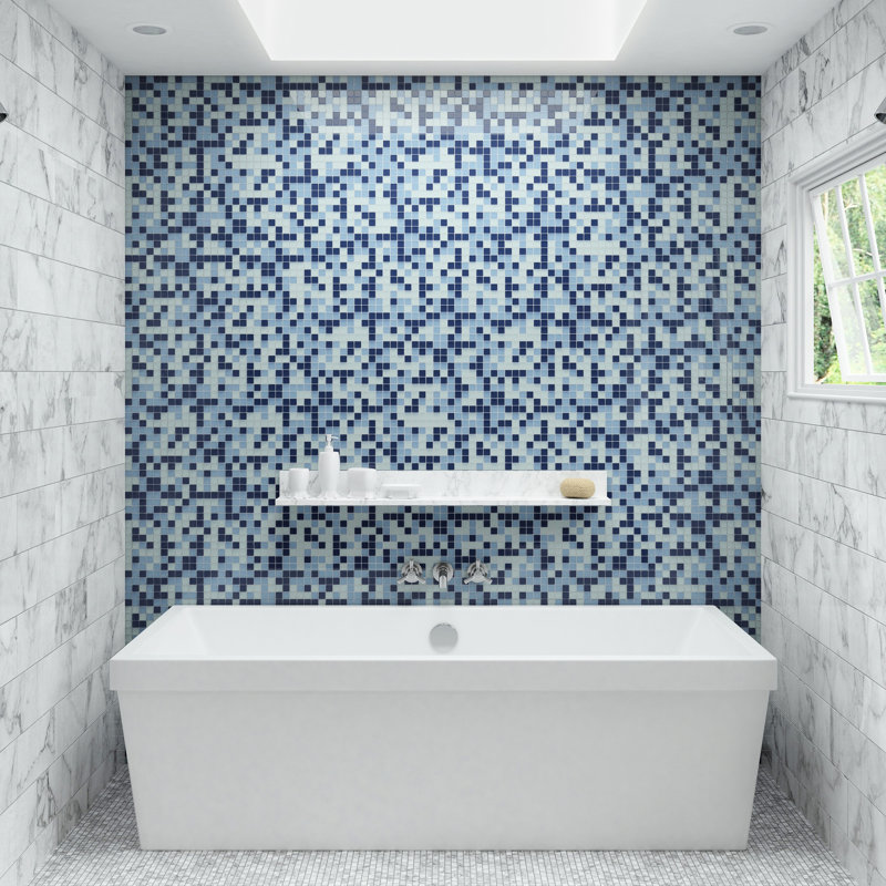Geneva 1" x 1" Glass Grid Mosaic Wall Tile, Winter Blues