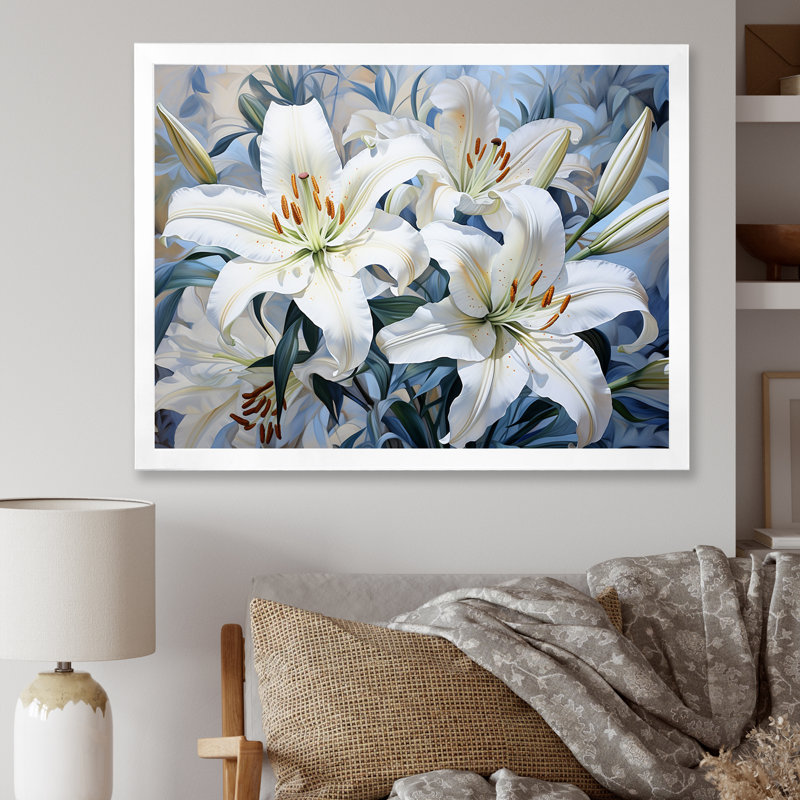 «Lilies Blossoms In Bloom VI», reproduction sur toile, H 34 po x l 44 po x P 1,5 po, Cadre simple blanc