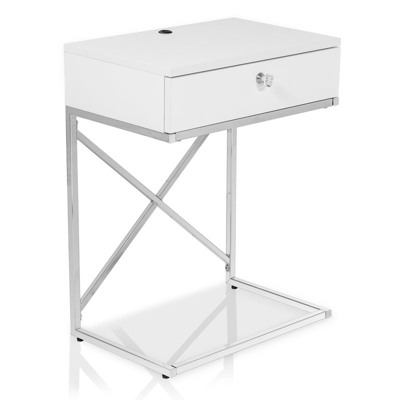 C Table End Table with Built-In Outlets, White