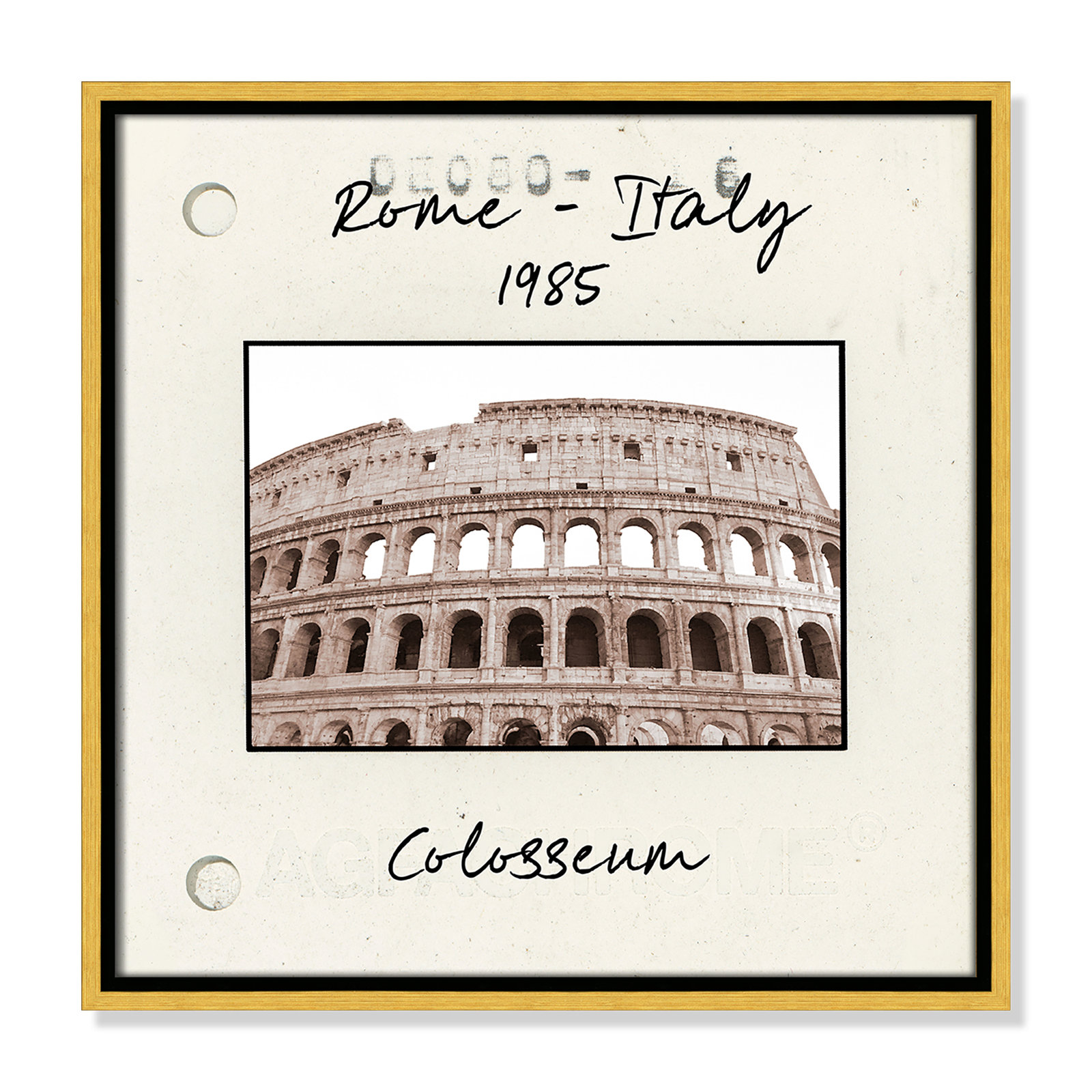 Travel Slide Collection "Rome, Italy - Colosseum" Print, 17.5" H x 17.5" W x 2" D, Gold Floater Framed Canvas
