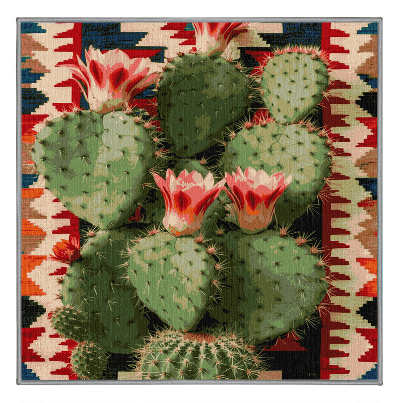  Tapis lavable en forme de figue de barbarie Southwestern, Carré 5 pi