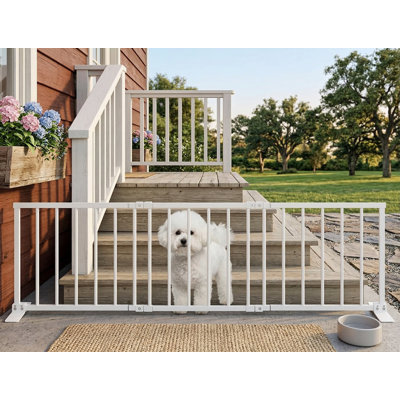 13" Tall Freestanding Short Dog Gate for Small Pets, Step-Over Design Expands 16"-44" Wide, Pressure-Mounted Metal Puppy Fence for Stairs, Doorways, Kitchen, Indoor/Outdoor Use