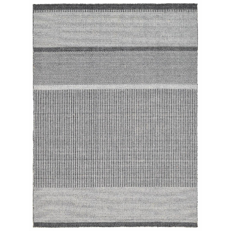Meraki 01 Hand Loomed Striped Area Rug in Silver/ Charcoal