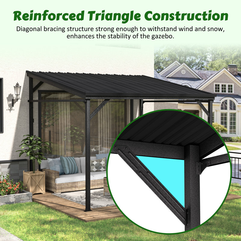 10'W X 8'D  Manual Slope Patio Awning In Black