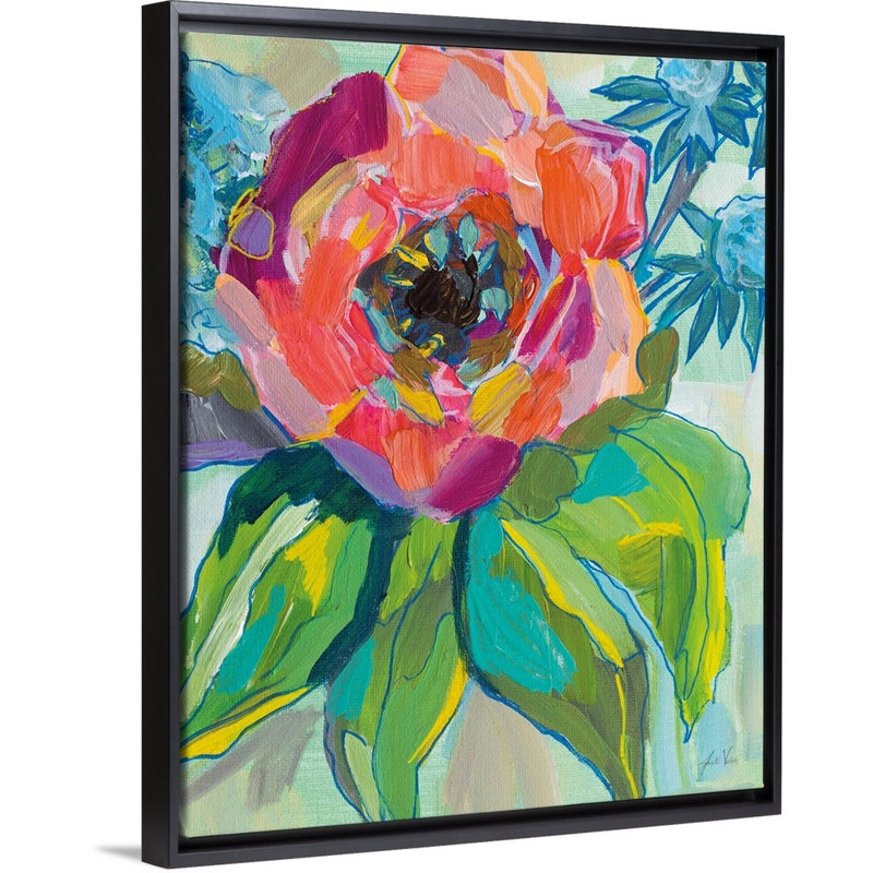 Coquelicot par Jeanette Vertentes - impression d'art graphique, Cadre flottant noir, H 16 po x l 13 po x P 1,75 po