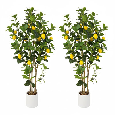 Set of 2 4FT Artificial Lemon Trees - Realistic Faux Citrus