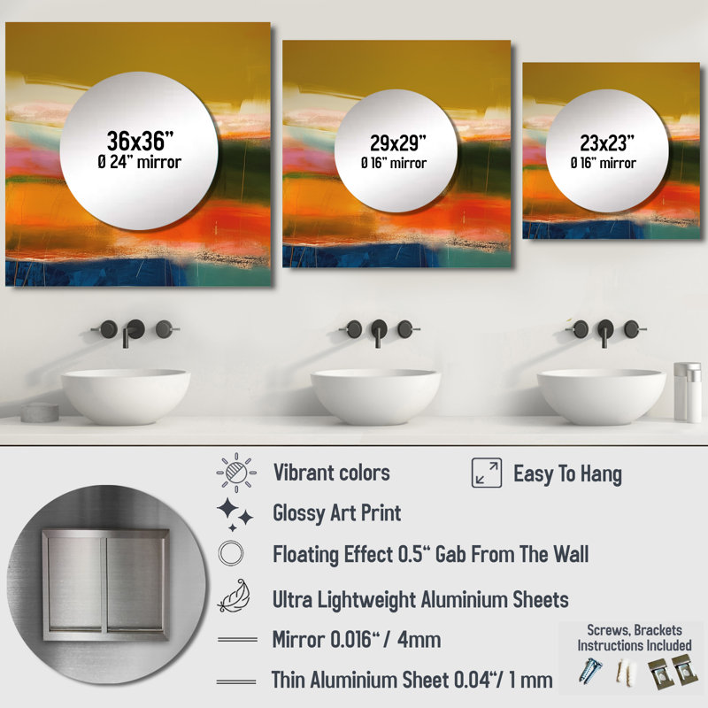 Lanae - Peinture abstraite grand miroir carré pour décoration murale, 29 po x 29 po