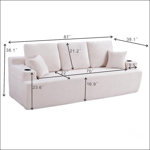 Latitude Run® 87 Inch 3-Seater Sofa For Living Room, Comfy Couch With ...