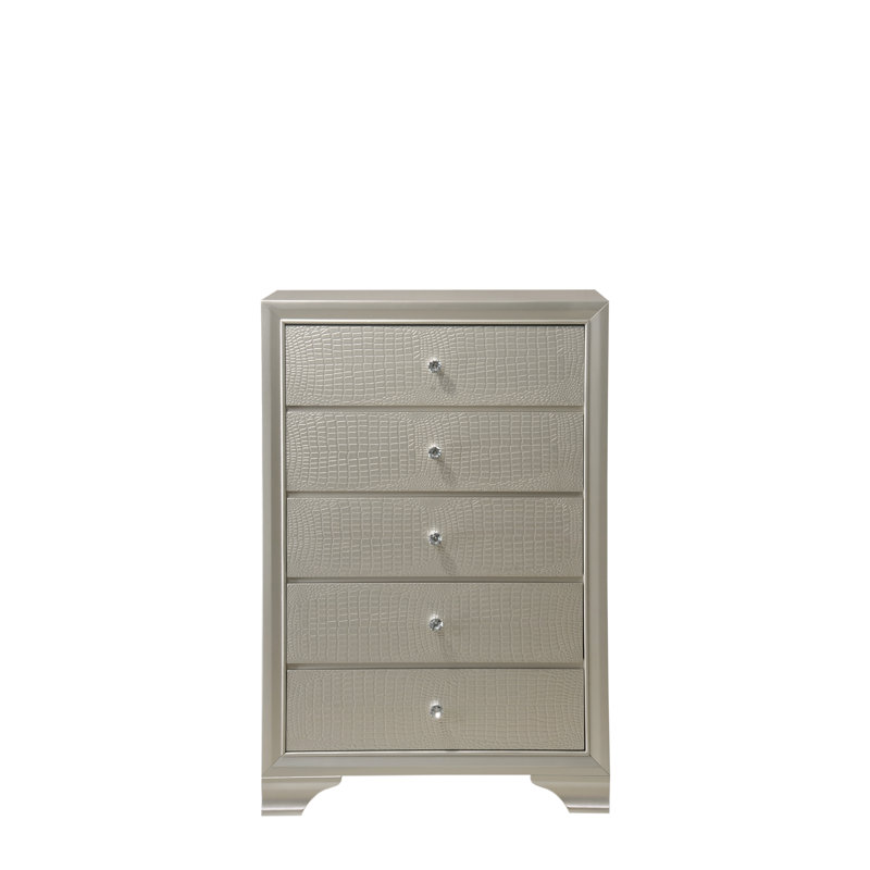 Commode de chambre 5 tiroirs Modern Glam Champagne avec motif de crocodile en relief | Idée de cadeau, Champagne