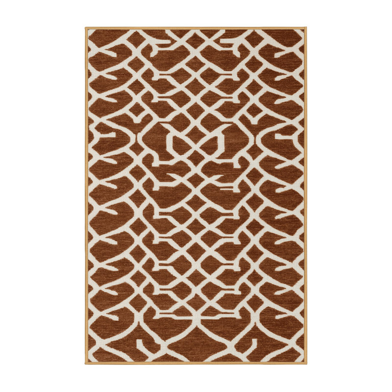 Tapis brun treillis lavable à la machine, Rectangle 5 pi x 7 pi