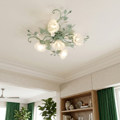 Plafonnier encastré vert et blanc 31,5 po x 9,06 po, abat-jour en forme de rose 3 + 1